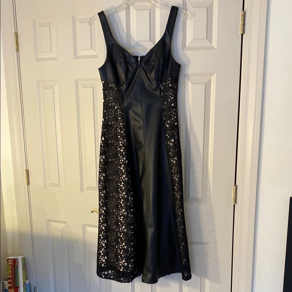 Anthropologie Black Faux Leather & Lace Dress